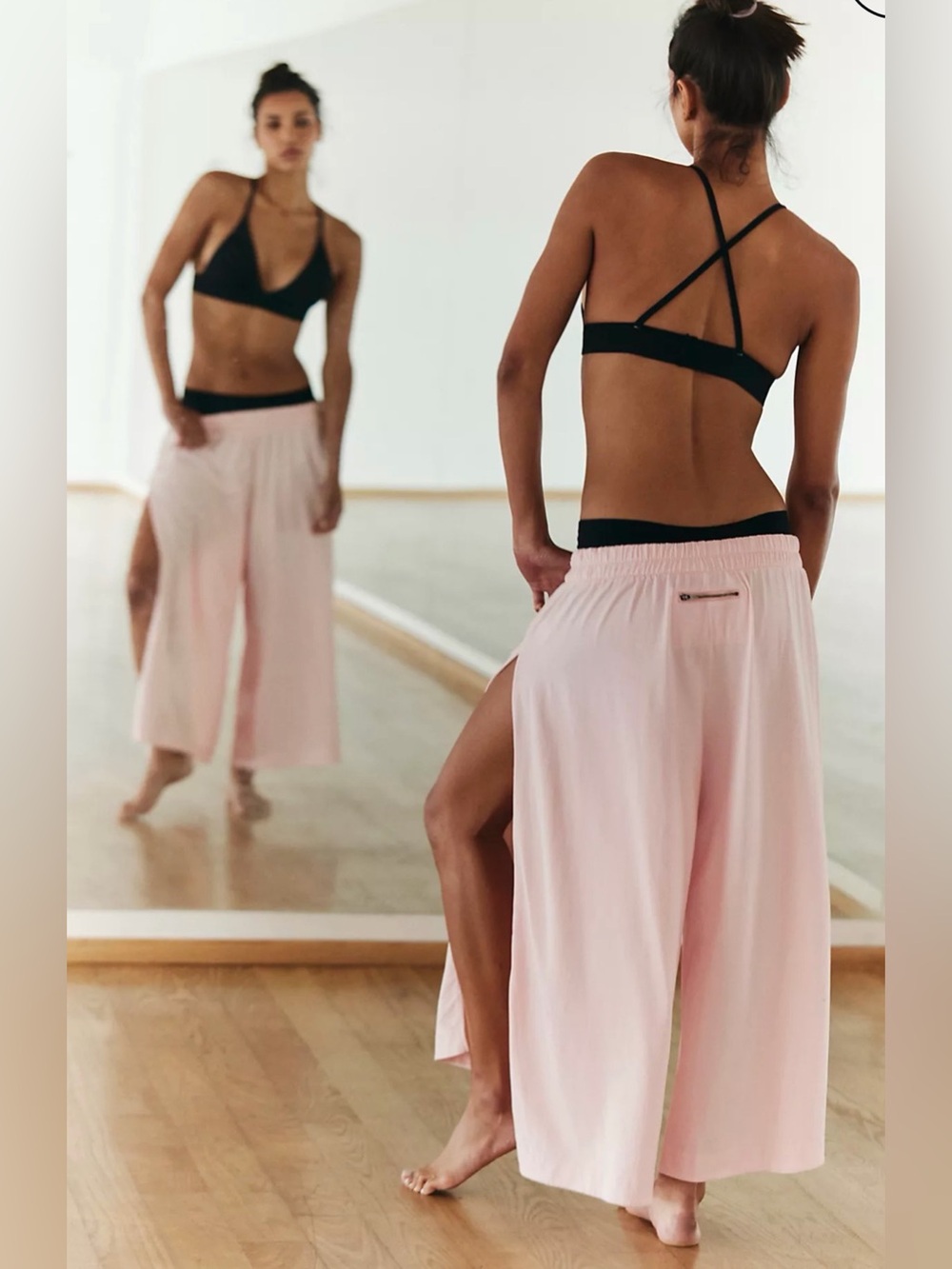 FREE PEOPLE Movement Hot Shot Slit Wide Leg Pants Pale Pink XS